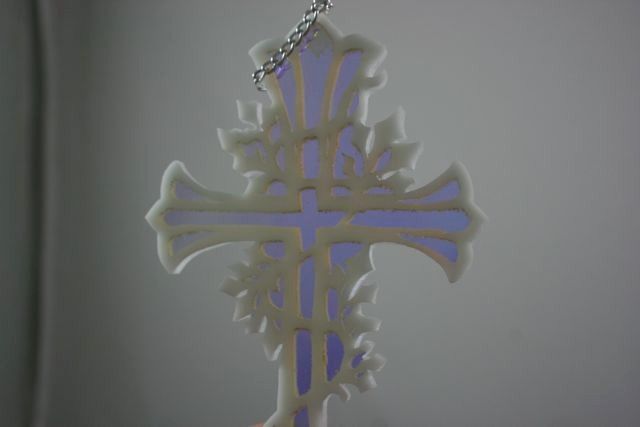 Beautiful White Acrylic Fretwork Floriate Cross, Small Hanger, Medium 