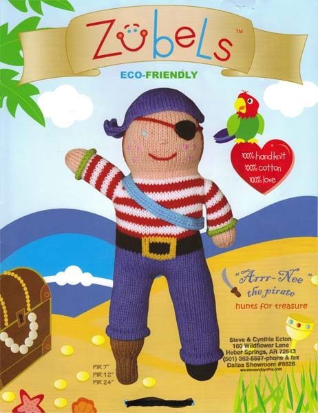   hand knit arrr nee the pirate doll from zubels this doll stands 24