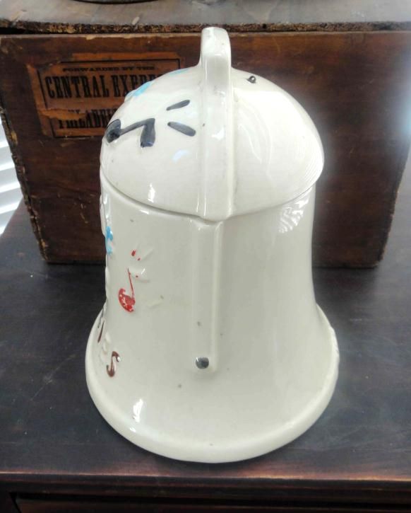 vintage/antique COOKIE JAR w/BELL INSIDE LID ring for c  