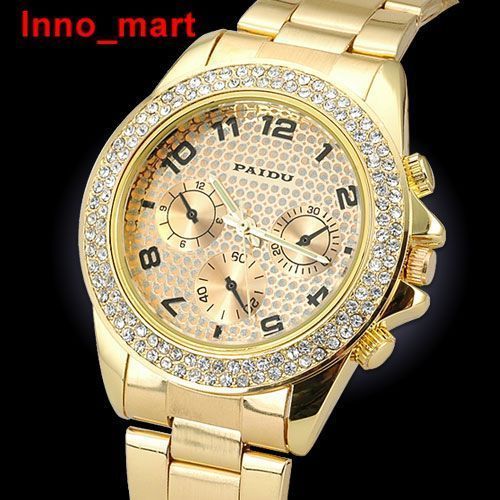 Gorgeous Crystal Dail Golden Tone Stainless Ladys Watch  