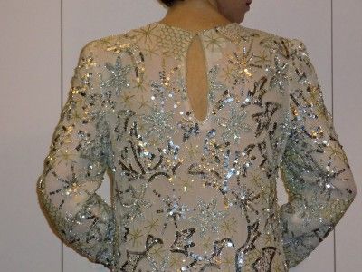 JUDITH ANN CREATION Silver Gold Bead Sequin silk Gown M  