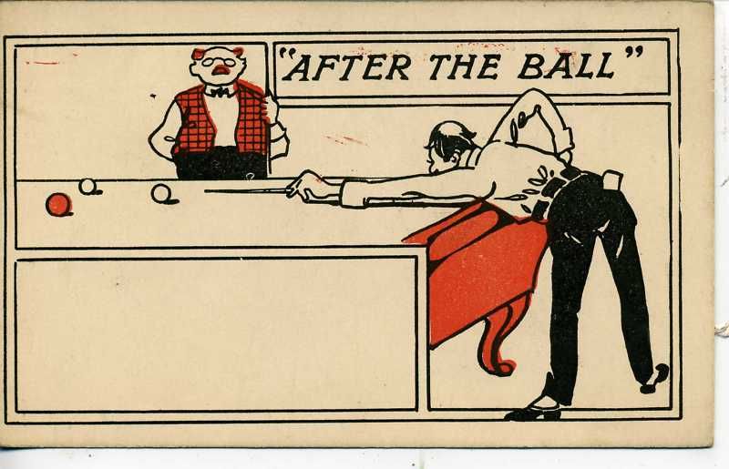 VINTAGE COMIC POSTCARD POOL HALL BILLIARDS TABLE 1906  