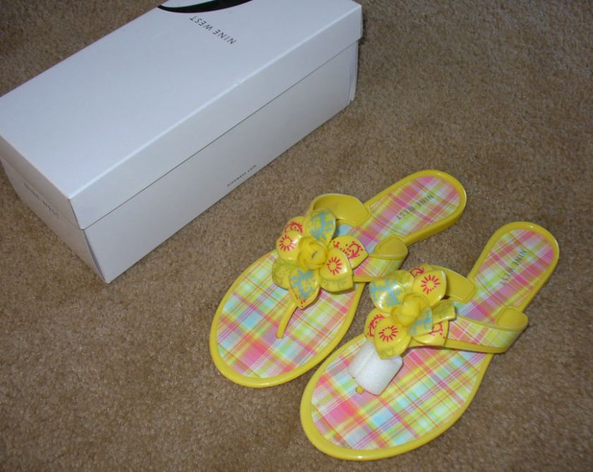 NINE WEST Flirt Yellow 8 NIB Flip Flop Sandal $49 NEW  