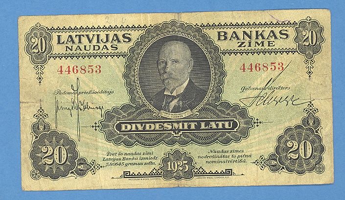 LATVIA LETTLAND 20 LATU 1925 P.# 17a VG CV=$150.00  