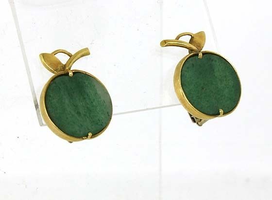 VINTAGE 1940S 18K GOLD & NEPHRITE JADE LADIES EARRINGS  