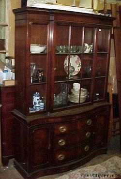 Antique c1930s Drexel Mahogany Breakfront China Cabinet  