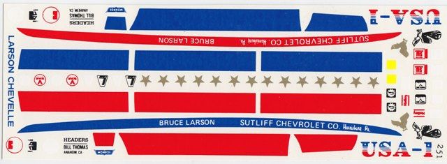 USA 1 Bruce Larson 67 Chevelle NHRA Drag Decals 251  