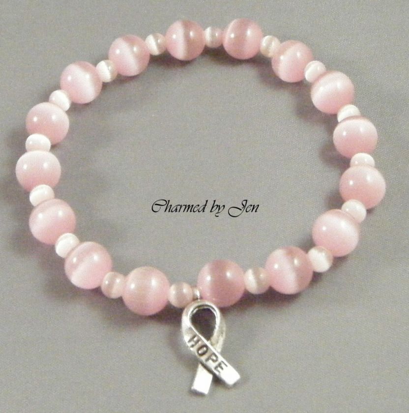 BREAST CANCER Awareness Cats Eye HOPE Stretch Bracelet  