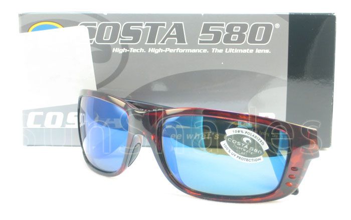 NEW COSTA DEL MAR BRINE TORTOISE BLUE POLARIZED 580 GLASS LENS 