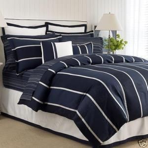 NAUTICA HENLEY STRIPE COMFORTER SET 9PC KG NAVY/WH NIP  