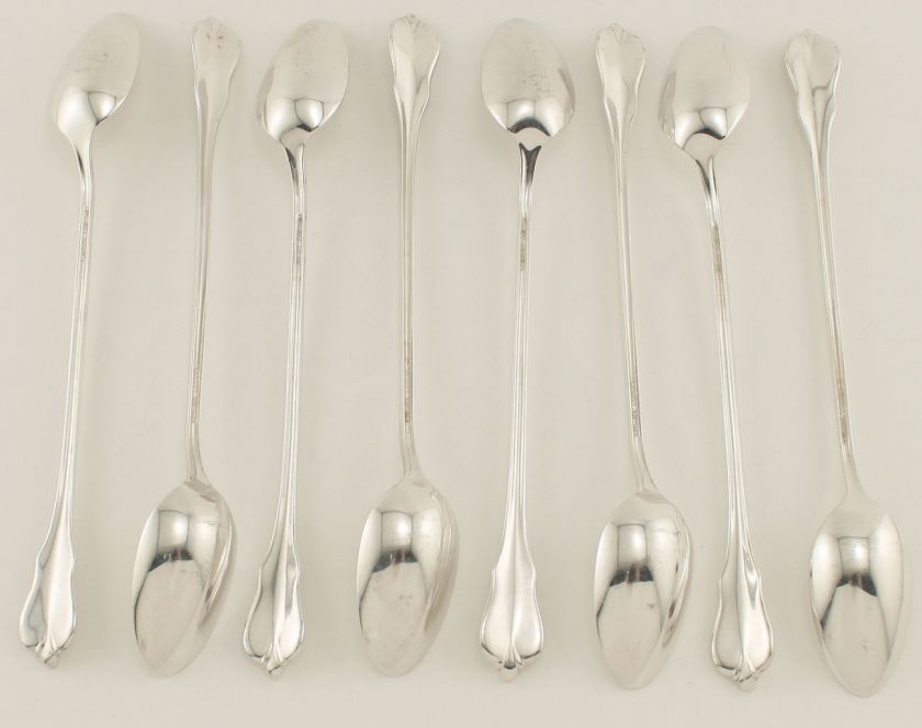 8pc Lot Sterling Silver Iced Tea Spoons Grand Colonial Wallace  