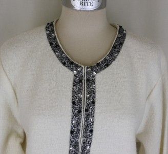 Ruby Rd Cream Black Silver Glitter Cardigan Sweater NWT  