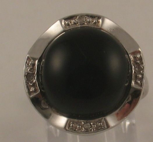 Estate Black Onyx Diamond 14k White Gold Cocktail Ring  