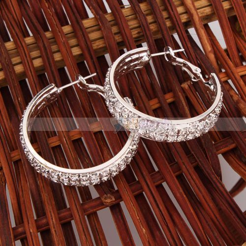 Hot Super star Jolin Favorite pretty Rhinestone stud Hoop Earrings 