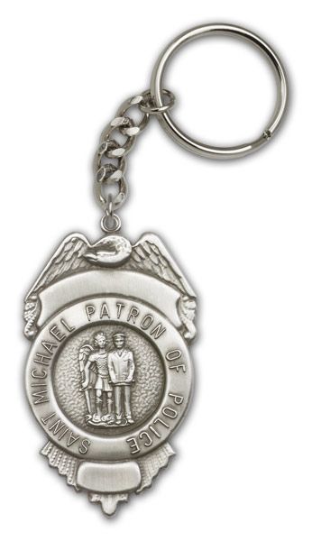 Antique Silver St Michael the Archangel Keychain Charm  