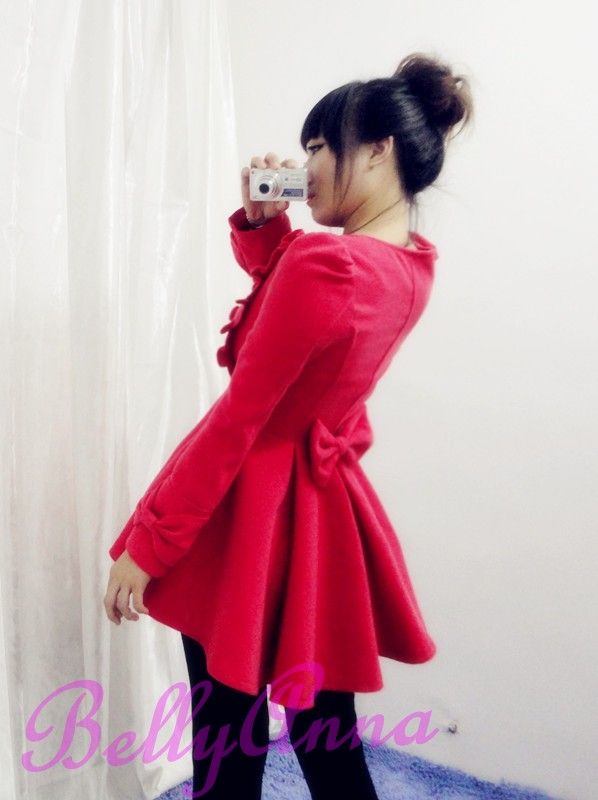   Ruffle Cashmere Wool Swing Skirt Jacket Overcoat Outwear  