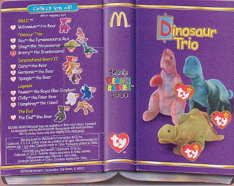 McDonalds Ty TEENIE Beanie Baby 2000 Dino Trio BRONTY  