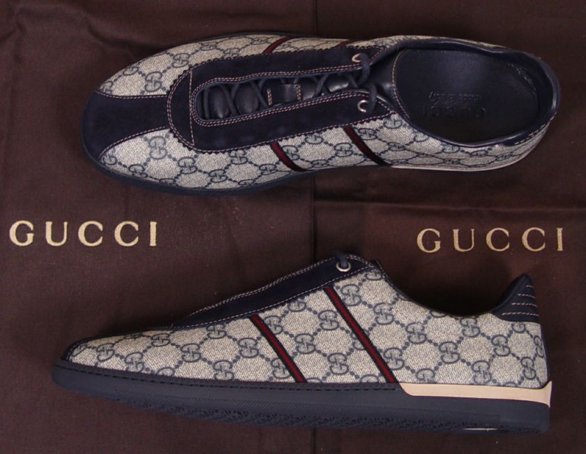   SUEDE BLUE LOGO GUCCISSIMA LOW PROFILE TRAINERS 11.5 44.5e NEW  