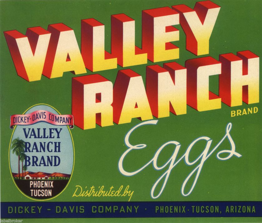 EGG CHICKEN CRATE LABEL VINTAGE 40S KITCHEN DECOR PHOENIX TUCSON 