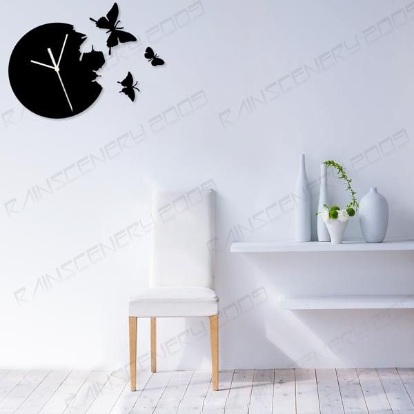 pcs New Art Design Wall Clock Clocks Butterfly Home Room Black Red 