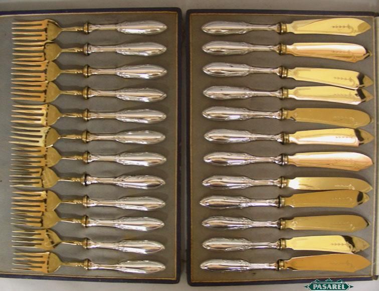 24pcs Silver Fish Flatware Cutlery Set Germany Ca 1900  