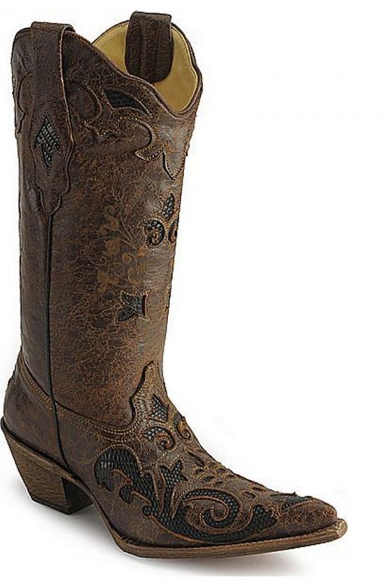 Corral Womens Genuine Lizard Western Boots Black/Chocolate C2118 All 