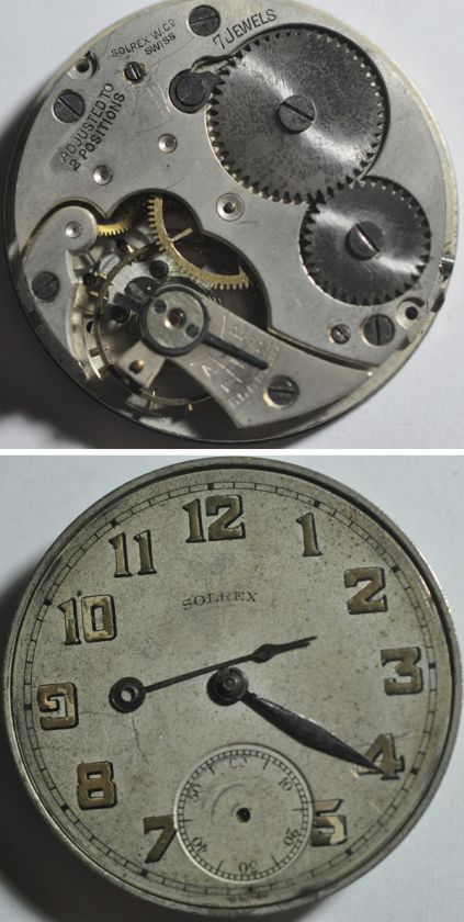 VINTAGE SOLREX 10s 7 JEWELS POCKET WATCH MOVEMENT #P39  