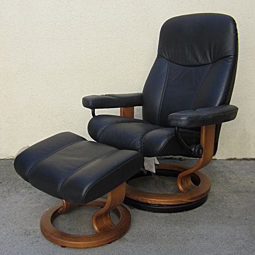 Black Leather Adjustable Recliner & Ottoman Stressless by EKORNES 