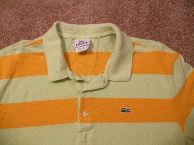 Mens Izod Alligator Green + Orange Striped Short Sleeved Shirt Lacoste 