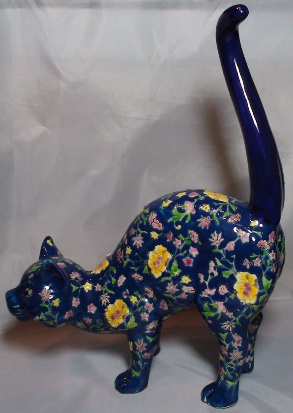 FRENCH CERAMIC CAT SIGNED   ARTISTIC ENAMELING  