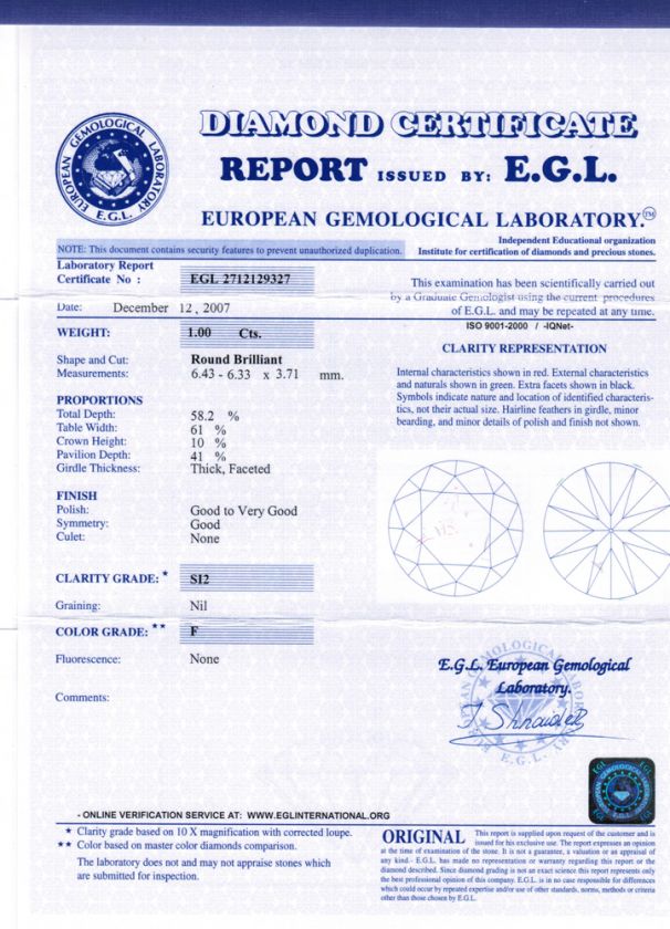 depth 58 2 % table width 61 % egl certification