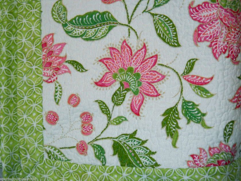 New Cynthia Rowley Pink Green Batik Floral reversible quilt~Twin~ON 