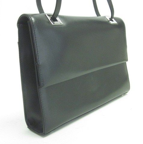 AUTH GUCCI Black Leather Small Tote Shoulder Handbag  