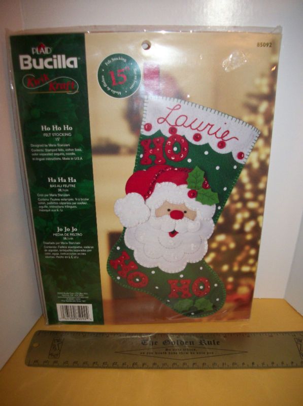   15 Stocking PLAID Embroider Craft KIT Christmas SANTA Ho Ho Ho  