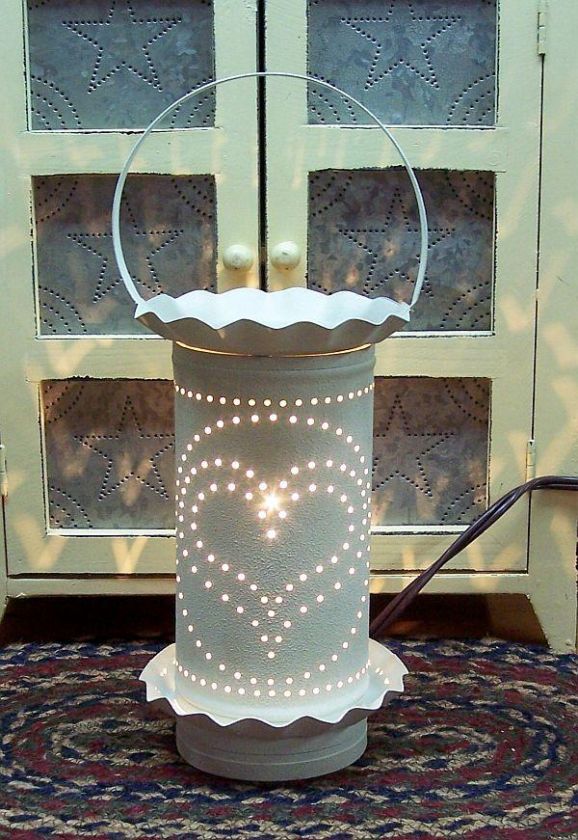 PRIMITIVE METAL TART WARMER, 11 TALL, HEARTS OR STARS  