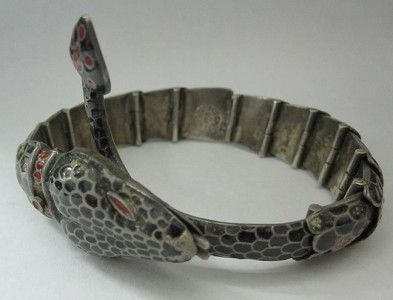 VINTAGE MEXICAN STERLING SNAKE TAXCO BRACELET 925 + enamel artist 