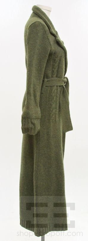 Mai Melissa Green Wool Belted Full Length Sweater Coat, Size 1  