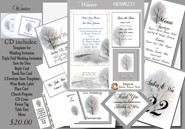 Winter Wedding Invitations Kit on CD  