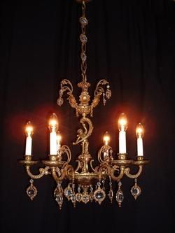 LARGE FRENCH BRONZE FIGURAL CHERUB CRYSTAL CHANDELIER  