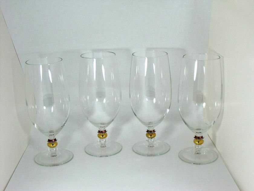 CRIS DARQUES LUMINARC FRANCE CORTINA GOLD ICED TEA GLASS (4) avail EC 