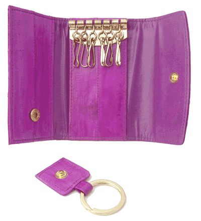 EEL SKIN LEATHER KEY CASE HOLDER CHAIN PURSE   Magenta  