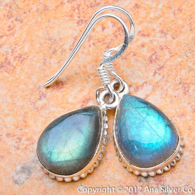 LABRADORITE .925 SILVER EARRINGS 1 1/4  