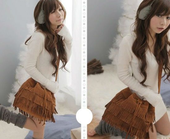 Korean Womens Fashion Tassel Fringe Handbag Shoulder Bag  