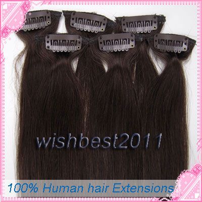   206Pcs Clips On Asion human Hair Extensions #02 dark brown ,&36g New