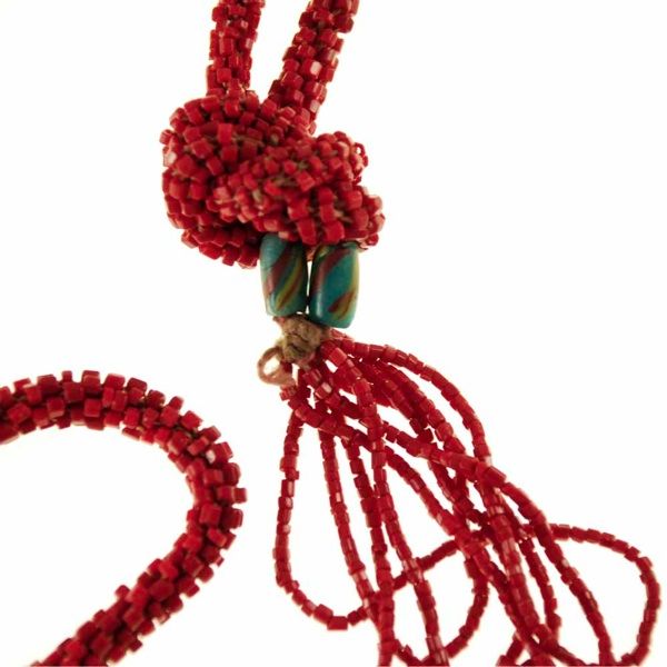 Vintage Red Seed Bead Rope Necklace 1920S 42 Long  