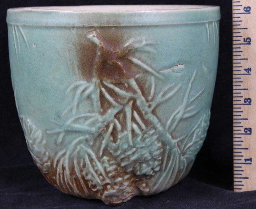   VINTAGE 1940S McCOY POTTERY PINE CONE PLANTER JARDINIERE AQUA  