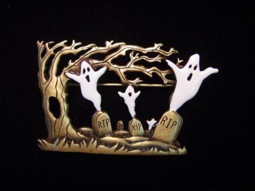 JJ Bronze Pewter GHOSTS in the GRAVE YARD Pin ~ DAMAGED  