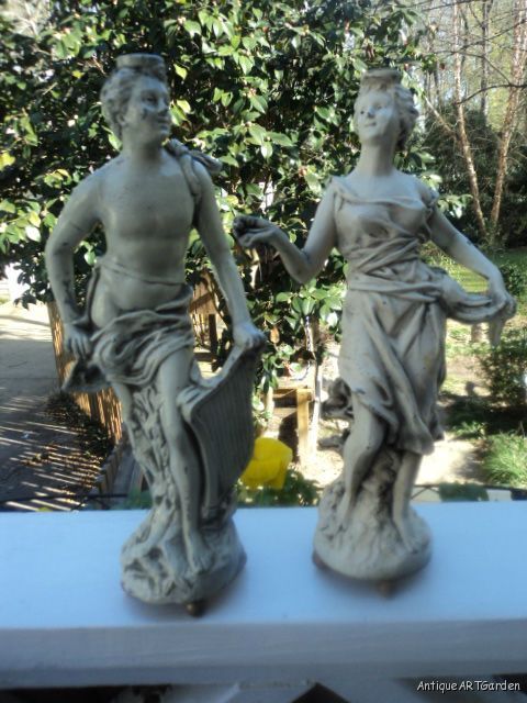 VINTAGE Pr. Metal Romantic Man & WOMAN Lamp Bases TOLE Shabby Decor 