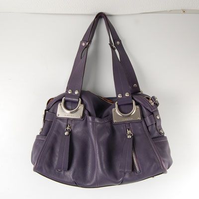 Makowsky Glove Leather East/West Zip Top Satchel Purple A93783 