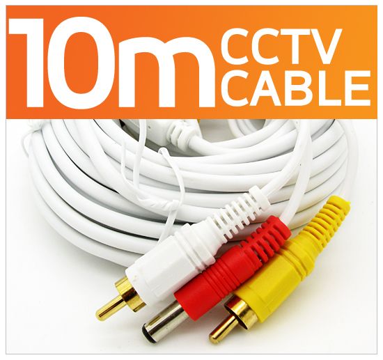 10m WHITE Plug and Play Camera CCTV Cable Audio BNC RCA  